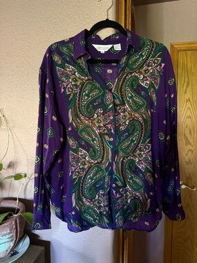 Sunny Leigh Paisley Button-Up Blouse - Purple, Green & Pink